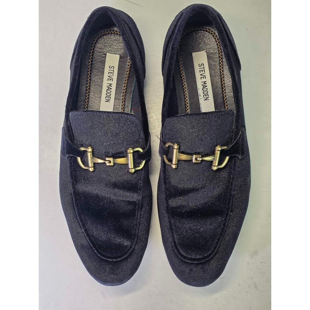Steve Madden Delrayy Men's Loafers Size 10 Black Velvet Slip On Shoes Gold Bit